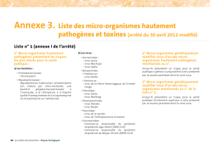 Annexe 3. Liste des micro-organismes hautement - CNRS