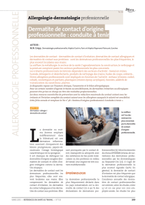 Dermatite de contact d`origine professionnelle : conduite à tenir