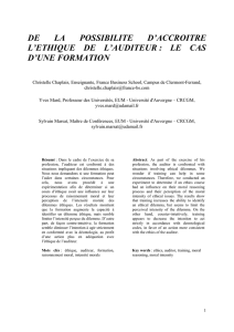 DE LA POSSIBILITE D`ACCROITRE L`ETHIQUE DE L`AUDITEUR