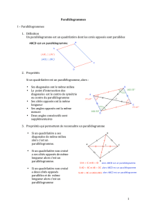 1 Parallélogrammes I – Parallélogrammes 1. Définition Un