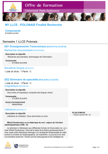 M1 LLCE : POLONAIS Finalité Recherche Semestre 1 LLCE Polonais