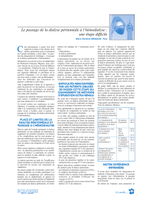 Le passage de la dialyse péritonéale à l`hémodialyse : une