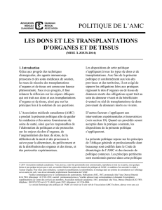 Les dons et les transplantations d`organes et de tissus