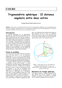 Trigonométrie sphérique : II distance angulaire entre deux