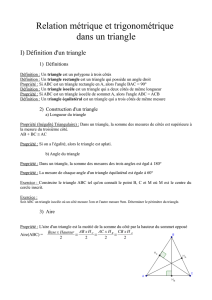 Relation métrique et trigonométrique dans un triangle