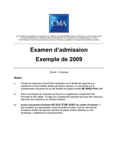 Examen d`admission Exemple de 2009