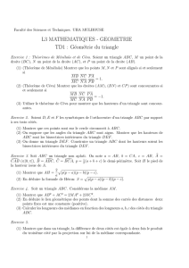 L3 MATHEMATIQUES - GEOMETRIE TD1 : Géométrie du triangle