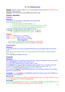 6 ème - 5 ème Géométrie de base Notation : On note un point