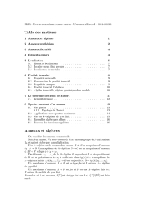 Table des matières Anneaux et algèbres