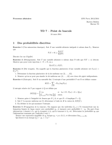 TD 7 – Point de bascule 1 Des probabilités discrètes