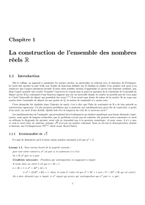 La construction de l`ensemble des nombres réels R