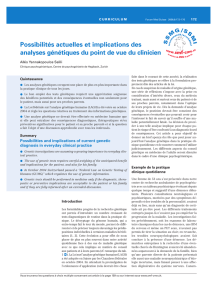 Possibilités actuelles et implications des analyses génétiques du