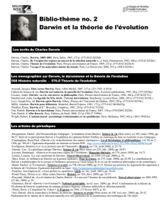 Biblio-thème no. 2 Darwin et la théorie de l`évolution