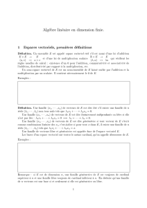 Algèbre linéaire en dimension finie. 1 Espaces vectoriels, premières