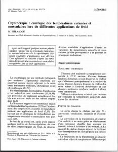 Cryothérapie : cinétique des températures cutanées et musculaires