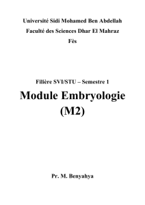 Embryologie S1 - 2014-2015 - Faculté des Sciences Dhar El Mahraz