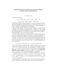 Algorithme d`Euclide sur les polynômes : taille des coefficients.