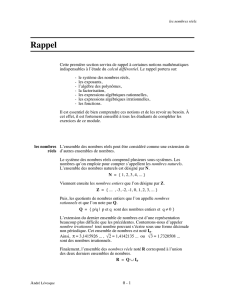 Rappel de notions préalables au Calcul différentiel