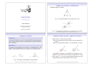 Trigonométrie Angles non orientés, compléments Quelques