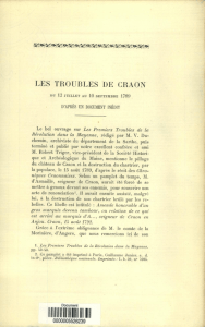 Les troubles de Craon du 12 juillet au 10 septembre 1789 d`apres
