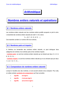 Arithmétique Nombres entiers naturels et opérations