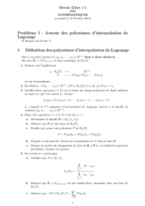 Problème I : Autour des polynômes d`interpolation de Lagrange 1