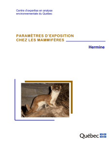 Paramètres d`exposition chez les mammifères – Hermine. Fiche