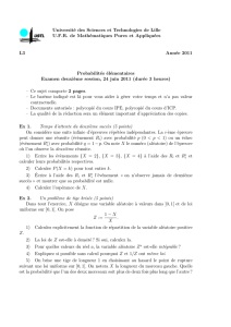 Licence, Examen 2 Probabilités Élémentaires 2011