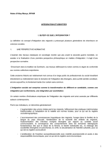 Notes d`Altay Manço, IRFAM INTEGRATION ET IDENTITES I. QU