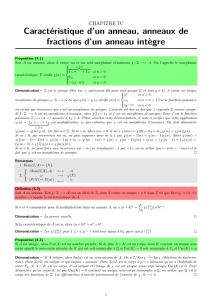 Caractéristique d`un anneau, anneaux de fractions d`un anneau