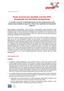 Poxel annonce les résultats annuels 2015 et présente ses dernières
