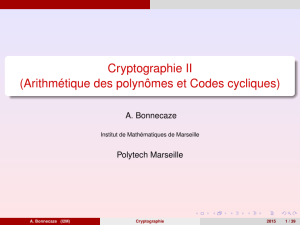 Cryptographie II (Arithmétique des polynômes et Codes cycliques)