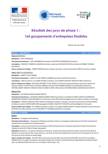 Résultats des jurys de phase 1 : 164 groupements d`entreprises