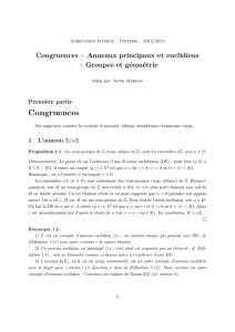 Congruence, anneaux principaux et euclidiens, groupes et géométrie