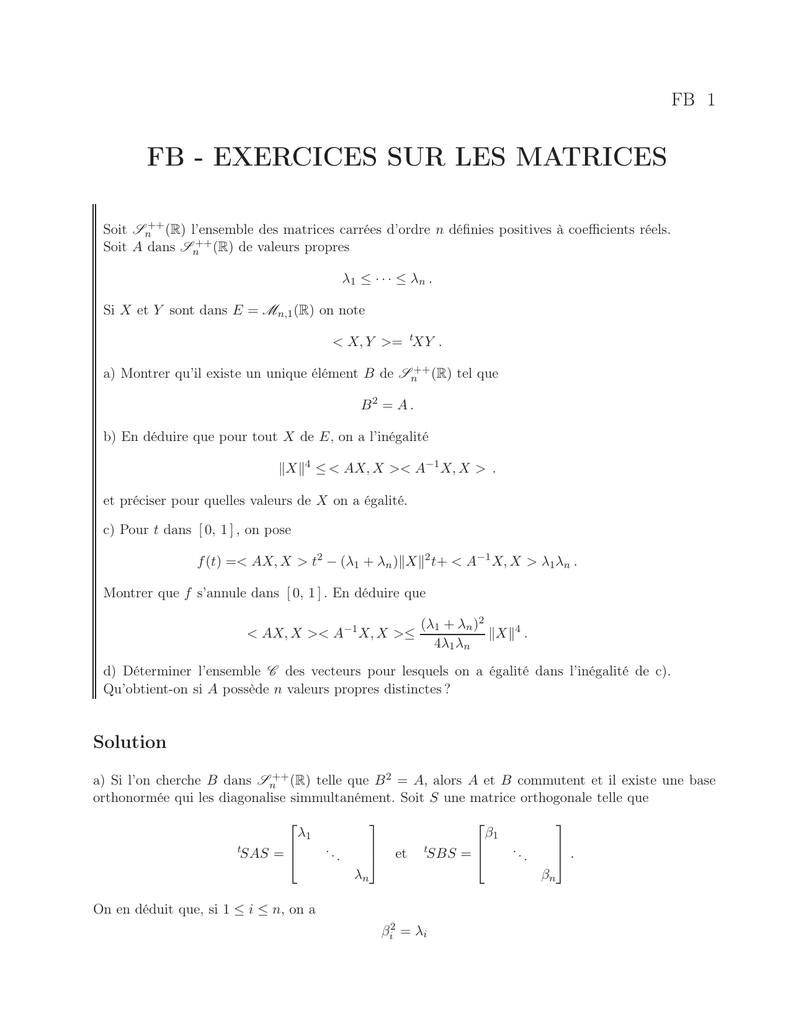 Fb Exercices Sur Les Matrices