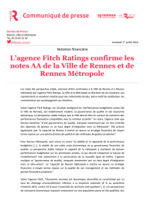 L`agence Fitch Ratings confirme les notes AA de la Ville de Rennes