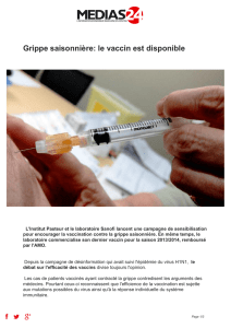 Grippe saisonnière: le vaccin est disponible