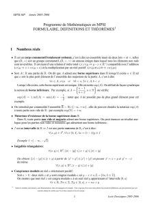 Programme de Mathématiques en MPSI FORMULAIRE
