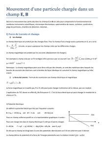 Mouvement d`une particule chargée dans un champ