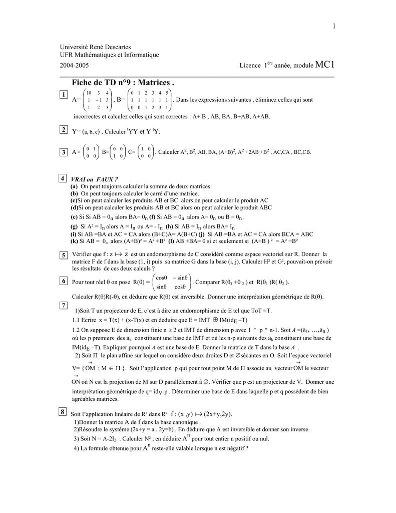 Nouveau Matrices Ufr De Mathematiques Et Informatique