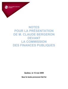 NOTES POUR LA PRÉSENTATION DE M. CLAUDE BERGERON