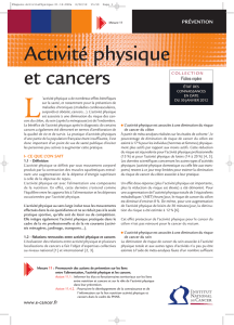 Activité physique et cancers - Le site du ministère de la Ville, de la