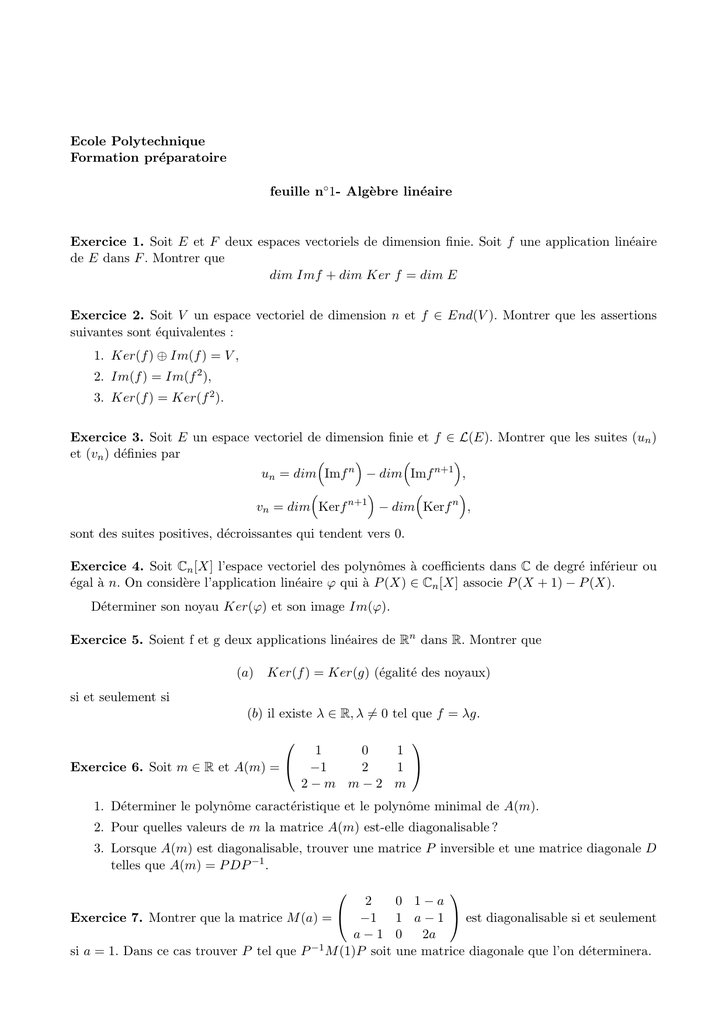 Alg Ebre Lineaire Exercice 1 Soit E Et F Deux Espaces Vectoriels De