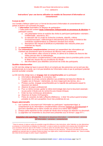 I Information essentielle à votre décision de participer (5 pages)