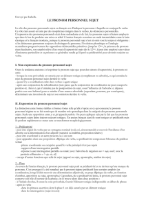 SYNTAXE : LE PRONOM PERSONNEL SUJET