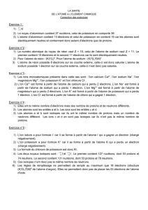 LA SANTE DE L`ATOME A L`ELEMENT CHIMIQUE Correction des e