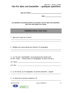 Questionnaire portant sur le texte