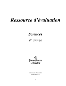 Ressource d`évaluation – Sciences 4 e année