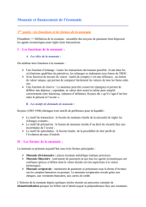 Monnaie et financement de l`&eacute;conomie