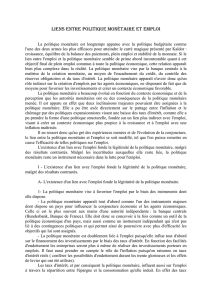 Quels sont les liens entre la politique monétaire et l`emploi